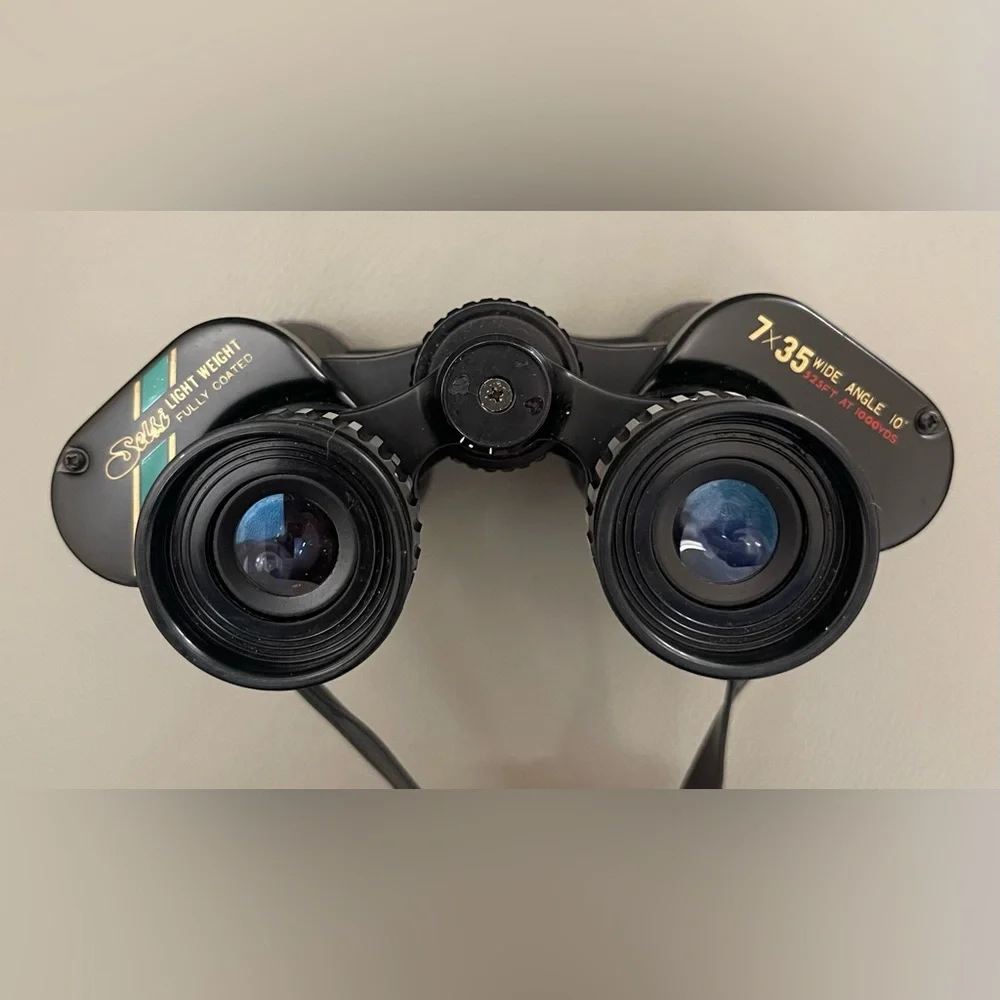 Vintage Selsi Black 7x35 Binoculars w/Brown Case, 525 ft at 1,000 yards